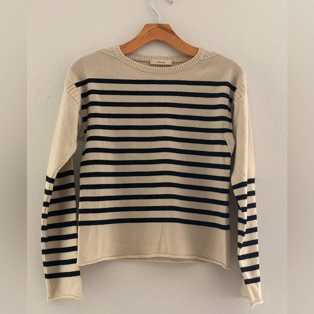 Celine Classic Striped Crew Neck Cashmere Sweater - Made in Italy